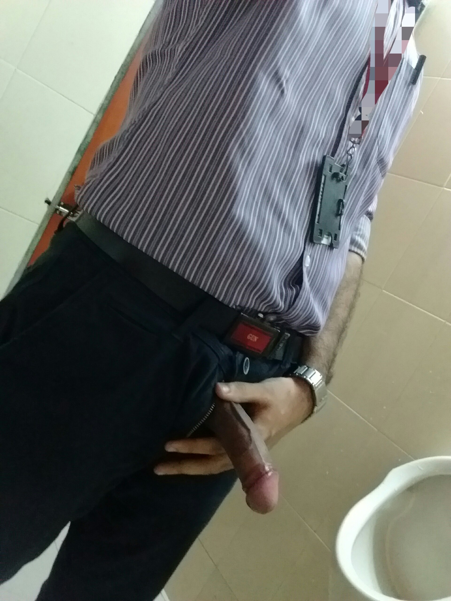 Jerking rock hard cock after office