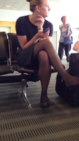 Candid feet pantyhose airport