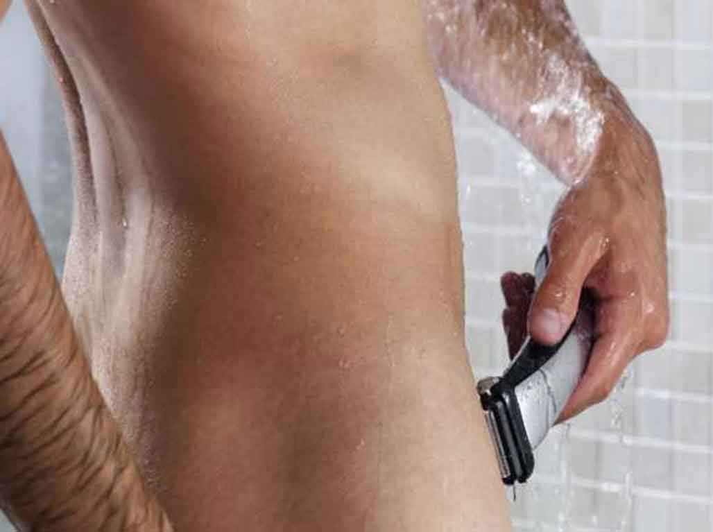 Mens shaved penis and scrotum