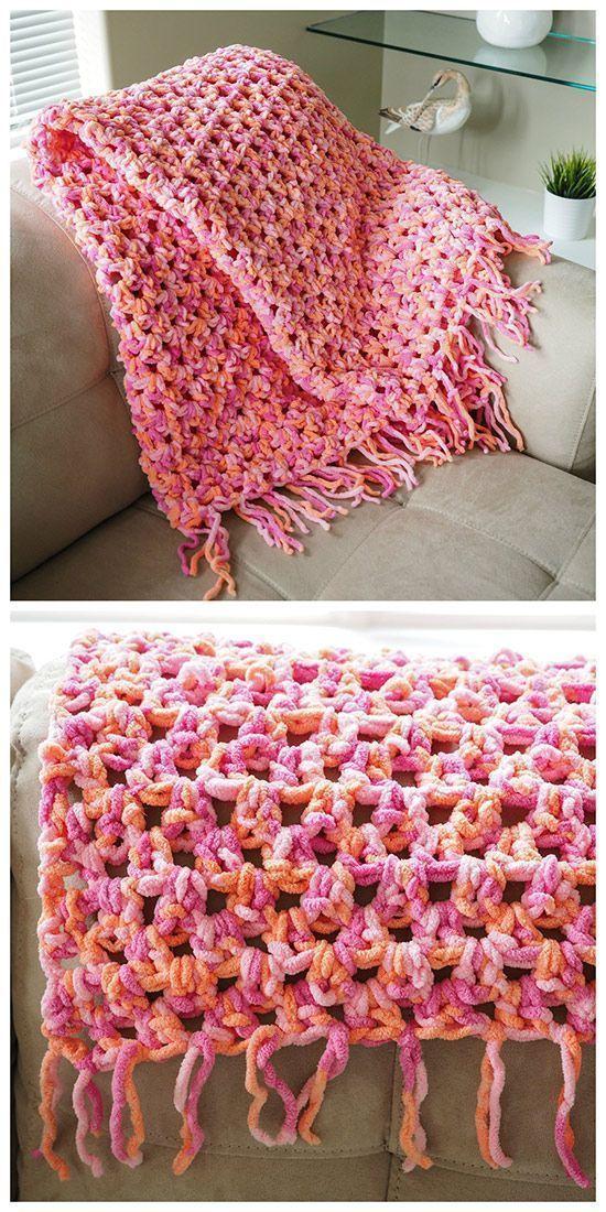 Solid color afghan throw blanket strips
