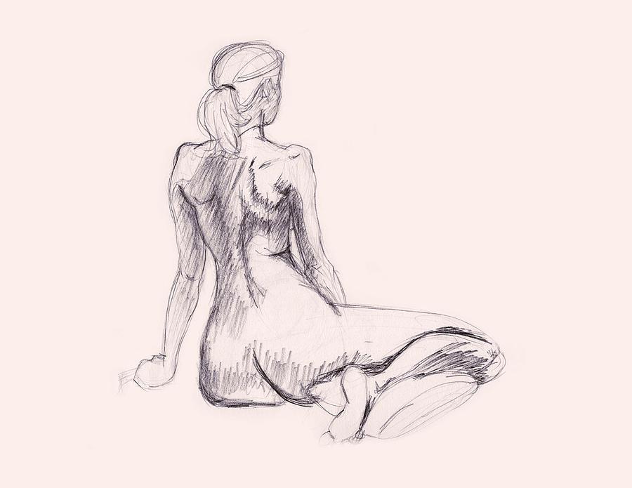 Naked girl drawings bent over