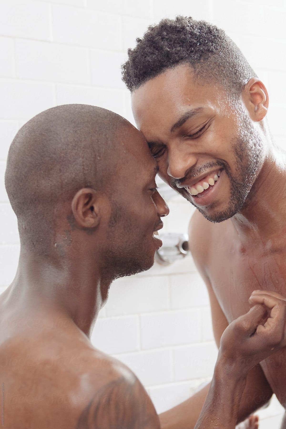 Gay men taking shower