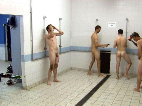 Naked in the locker room shower
