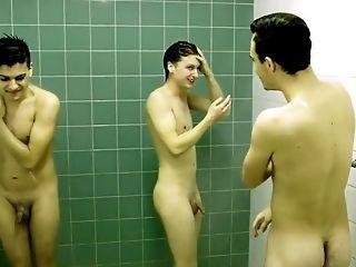 Jock football men naked locker shower