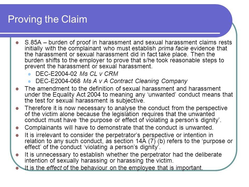 Prima facie sexual harassment definition